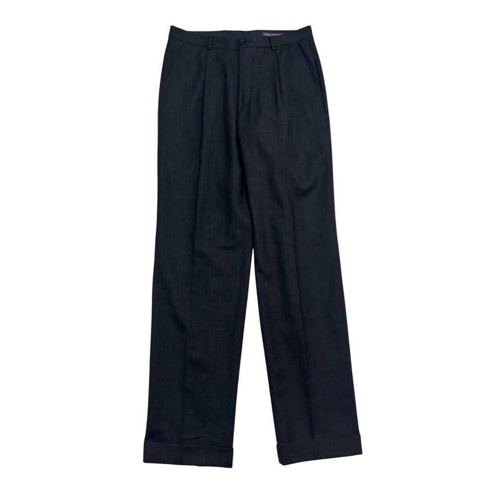 vtg Y2K Structure 33x34 Black Charcoal Dress Pants Trousers 100% Wool Pleated